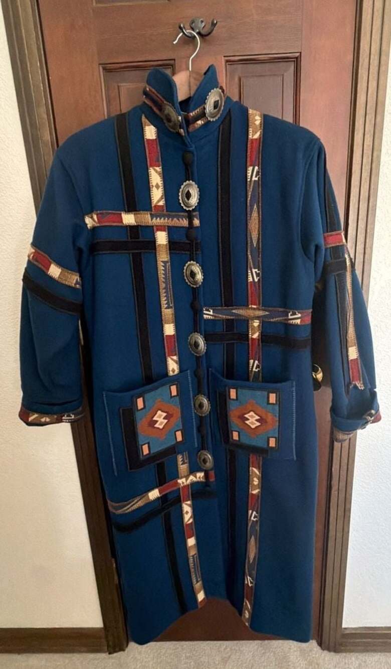 Vintage 90s Coloratura Wool Southwest Concho Button Front Long Coat